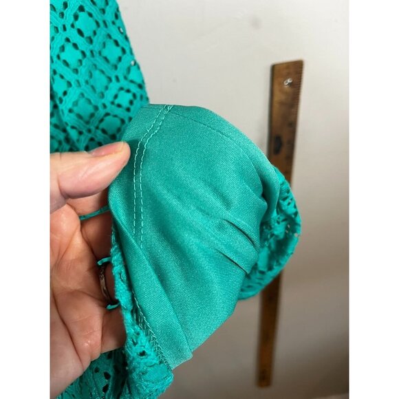 Floral Lace Tank Dress Blue 12 Eyelet Geometric Boho Indie Folk Colorful Preppy - Picture 4 of 8